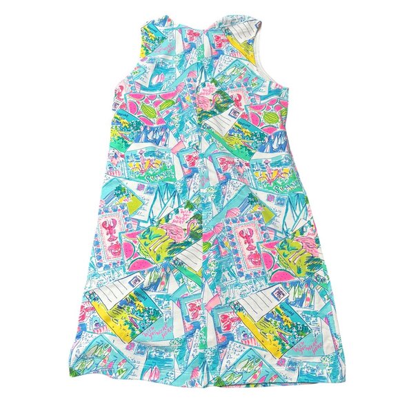 Lilly Pulitzer Girls XL Colorful Printed Sleeveless Dress NWT Pom Trim - Picture 3 of 3